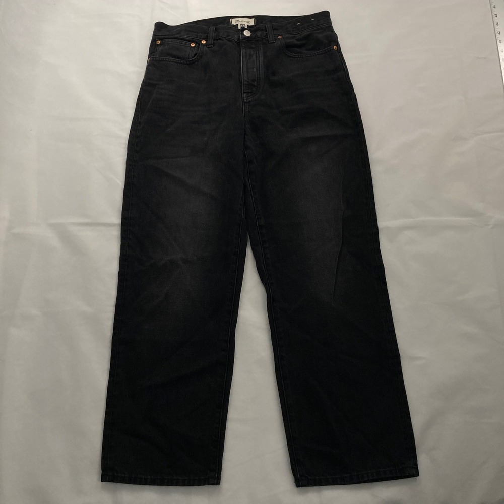 Madewell Low-Slung Straight Jeans 29 Washed Black Button Fly Denim Pants